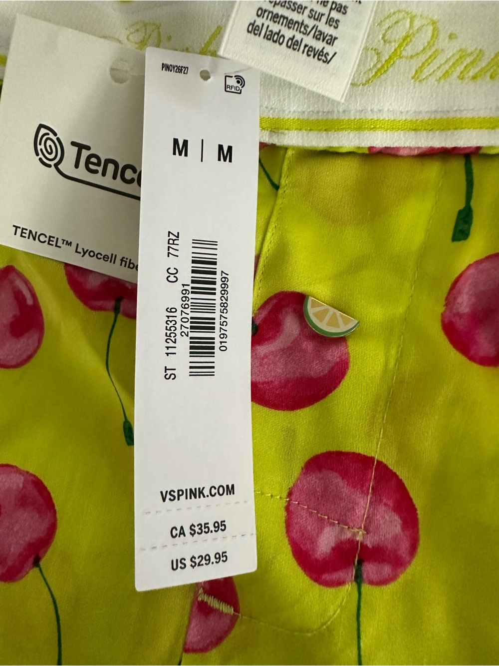 PINK Victoria's Secret Light Green/Lime Cherry-Print Silky Boxy Sleep Shorts - Picture 5 of 5